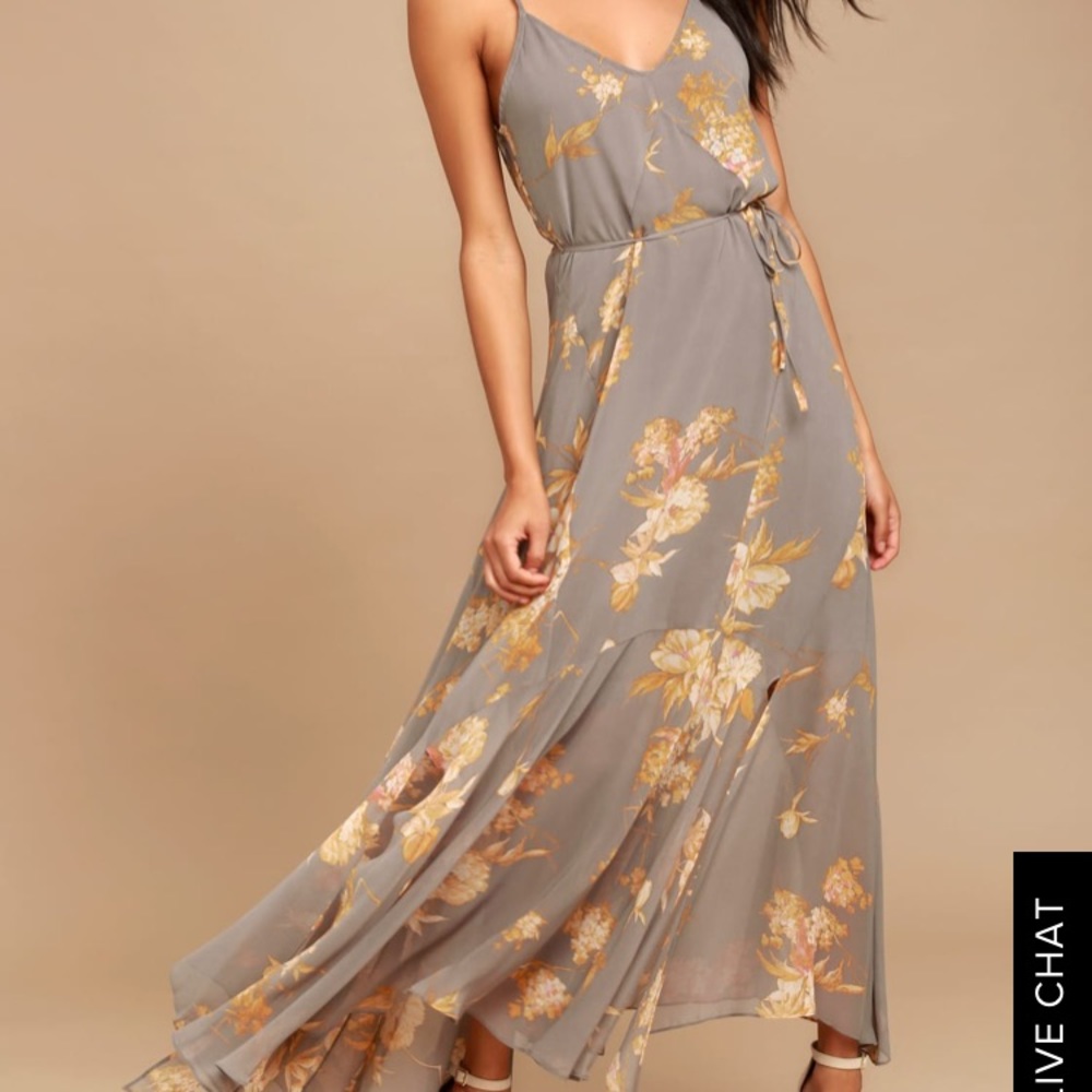 FEELING FREESIA GREY FLORAL PRINT MAXI DRESS